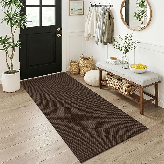 KOZYFLY 3x6 Washable Runner Rug, Non Slip Wide Runners for Hallway, Woven Large Entryway Runners, Braided Floor Carpet Runner for Entry, Kitchen, Bedside, Hall, Brown/Dark Brown