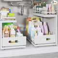 Under Sink Organizer Upgrade To Professional Rails,2-Tier Dual Pull Out Cabinet Storage,Height Adjustable Slide Out Drawers For Bathroom Kitchen,2 Pack-16.7"Dx12.8"-16.9"H,White