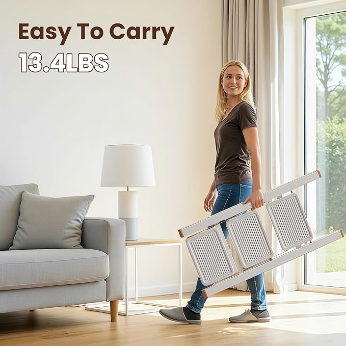 3 Step Ladder, Foldable Step Stool with Anti-Slip Pedal, Portable Iron Stepladder for Home and Kitchen, Easy to Store-Cream Chocalate(300LBS)