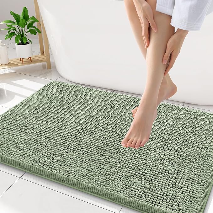 Smiry Luxury Chenille Bathroom Rugs 34x21, Extra Soft and Absorbent Shaggy Bath Mat, Machine Washable, Non-Slip Plush Carpet Runner for Tub, Shower, and Floor, Home Decor Accessories, Sage Green