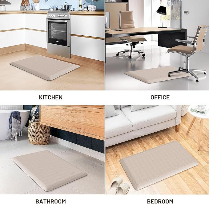 HappyTrends Kitchen Runner Rugs Anti-Fatigue mats - 4/5 Inch Thick Non Slip Waterproof Ergonomic Comfort Mat for Kitchen, Floor Office, Sink, Laundry (17.3"x 28",Khaki)