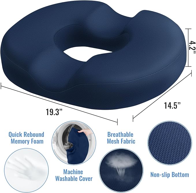 CloudBliss Donut Pillow Stadium Seat Cushion for Tailbone Pain Relief and Hemorrhoids, Memory Foam Seat Chair Cushion, Portable Seat Cushions for Bleachers, Car, Home & Office