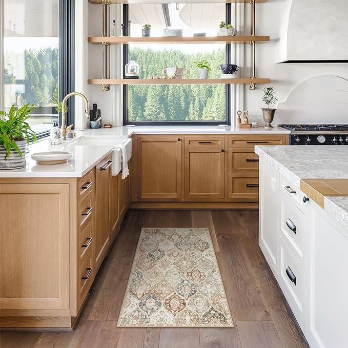Lahome Moroccan Trellis Entryway Rug, 2x3 Kitchen Rugs Non Slip Washable, Non-Slip Indoor Door Mat Ultra-Thin, Small Throw Carpet for Bathroom Bedroom Entry Elise, Khaki