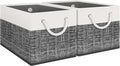 Fab totes Storage Bins 2-Pack, Foldable Storage Baskets for Organizing Toys, Books, Shelves, Closet, Large Storage Box with Rope Handles, Sturdy Organizer Bins, White & Black