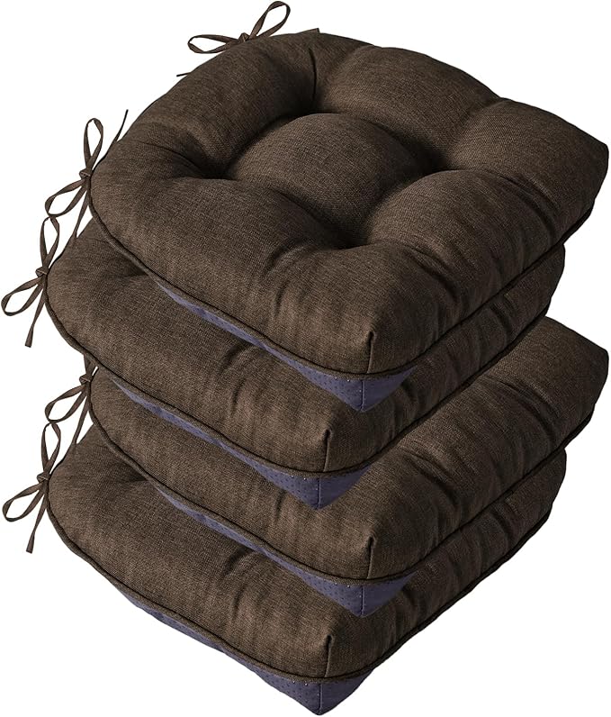 IASEAHK Chair Cushions for Dining Chairs, Seat Cushions for Kitchen Chairs, Indoor Seat Cushions with Ties, Tufted Foam Chair Pads, Non Slip Chair Cushions Set of 4, 15.5" x 15.5" x 4", Brown