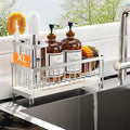Cisily Sponge Holder for Kitchen Sink, Sink Caddy Organizer with High Brush Holder, Kitchen Countertop Organizers and Storage Essentials, Rustproof 304 Stainless Steel (Large Silver, 10.62″)