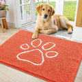Smiry Dog Door Mat for Muddy Paws, Absorbent Dirt Trapper Non Slip Quick Dry Washable Chenille Mat for Mud Dogs, Entry Rug for Indoor and Outdoor (36x24 Inches, Coral and White)