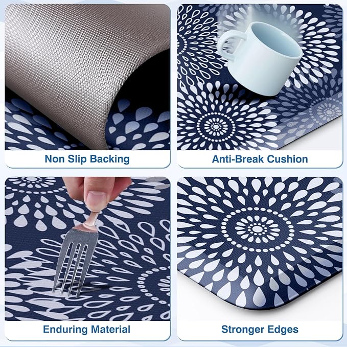 LuxStep Kitchen Mats for Floor,0.47 inch Thicker Cushioned Rug Anti-Fatigue Mats for Kitchen Decor Accessories,Waterproof Non-Slip Mats and Rugs Set for Office,Laundry 17.3"×29"+17.3"×47",Blue