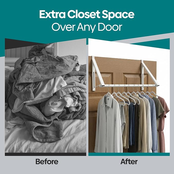 HOLDN’ STORAGE Over The Door Hanger Foldable - Over The Door Rack for Hanging Towels, Coats & Clothes - Over The Door Hanger Hooks for Bedroom, Washroom and Office.