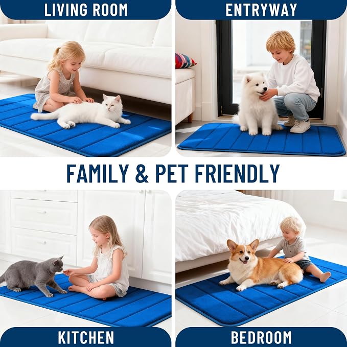 OLANLY Memory Foam Long Bathroom Rugs Runner 59x24, Super Soft Absorbent Bath Mat, Quick Dry, Machine Washable Shower Floor Rugs, Bathmat Carpet, Bathroom Home Decor Accessories, Royal Blue