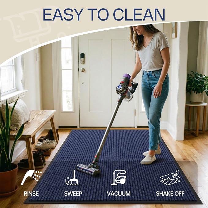 Front Door Mat, 6' x 3' Commercial Floor Mat, Heavy Duty Welcome Mat, Rubber Backing Non Slip Doormat for Entryway, Blue