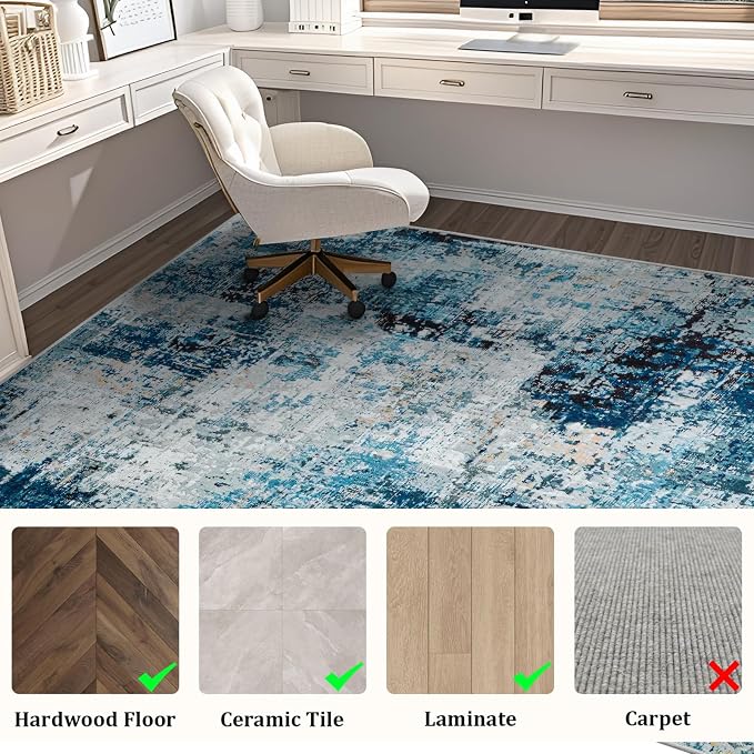 Office Chair Mat for Hardwood Floor, 72"x48" Easy Glide Computer Chair Mat Protector for Rolling Chair Under Desk Rug Nonslip Backing, Machine Wash