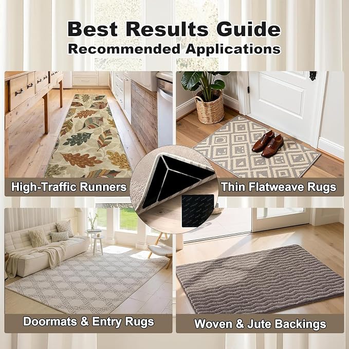 18PCS Rug Grippers, Ready Stability for Robot Vacuum, Non-Slip Double-Sided Rug Tape Keep Area Rugs, Adhesive Rug Pads for Hardwood Floors and Tiles, Keep Corners Flat (Black)