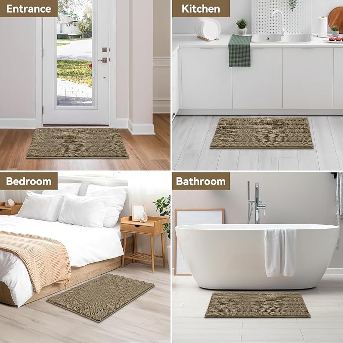 Bcoimo Large Bathroom Rug, Chenille Bath Mat with High Low Pile Design, Soft Absorbent Non Slip Bath Rug, Machine Washable Quick Dry Mat for Shower, Tub, Sink and Vanity