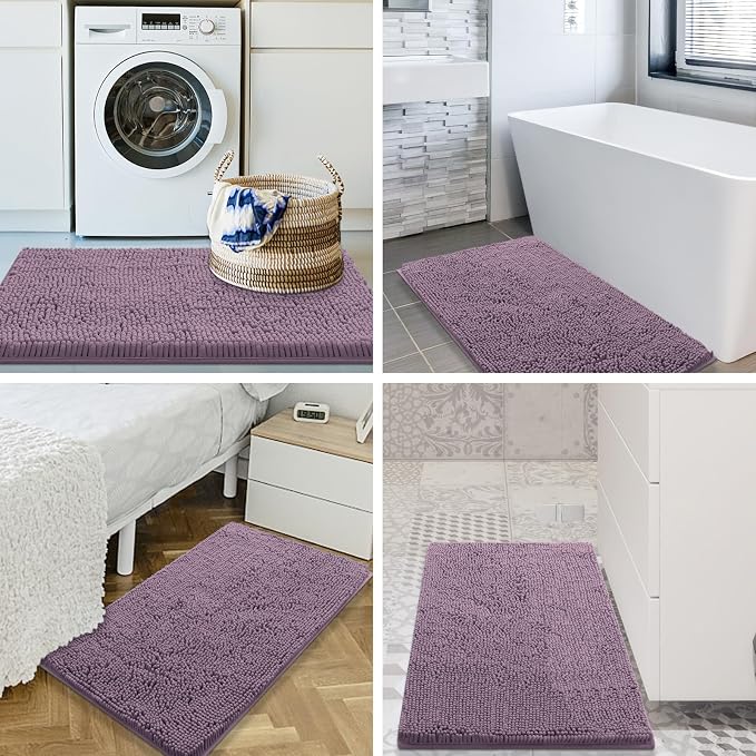 Smiry Luxury Chenille Bathroom Rugs 30x20, Extra Soft and Absorbent Shaggy Bath Mat, Machine Washable, Non-Slip Plush Carpet Runner for Tub, Shower, and Floor, Home Decor Accessories, Deep Plum