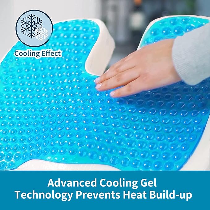 Cooling Gel Seat Cushion for Long Sitting - Memory Foam Chair Pillow for Sciatica Pain Relief - Orthopedic Gel & Memory Foam Coccyx Pad for Tailbone Pain - Office Chair Cushion for Back Pain
