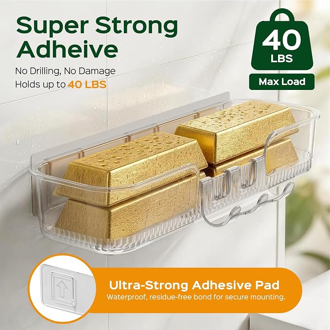 HAMITOR Adhesive Shower Caddy for Bathroom：2 Pack Clear Bath Shelves No Drilling for Modern Renters & Home Decor - Rustproof Acrylic Shower Organizer for Bathroom Storage