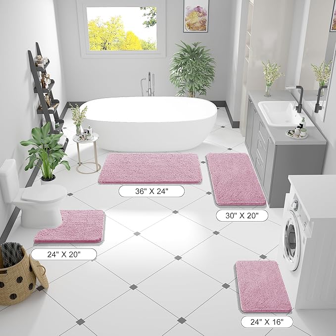 OLANLY Large Bathroom Rugs 50x30, Extra Soft Absorbent Chenille Bath Rugs, Rubber Backing Quick Dry, Machine Washable Bath Mats for Bathroom Floor, Tub and Shower, Home Decor Accessories, Dusty Rose