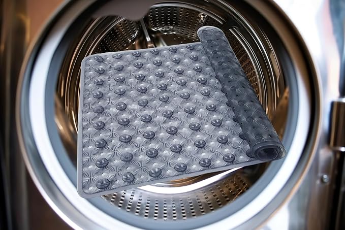 Bathtub Mat Non Slip with Suction Cups 15"x27" - Anti-Slip Shower Mat for Kids, Toddlers, and Seniors - Machine Washable Bath Tub Mat with Multiple Drainage Holes (Grey)