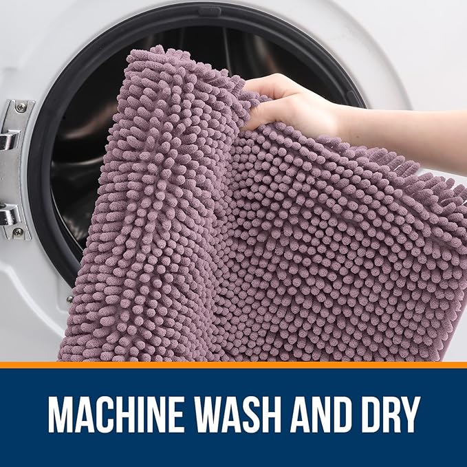 OLANLY Bathroom Runner Rugs 70x24, Soft Absorbent Chenille Bath Rugs, Rubber Backing Quick Dry, Machine Washable Long Bath Mats for Bathroom Floor, Tub and Shower, Home Decor Accessories, Deep Plum