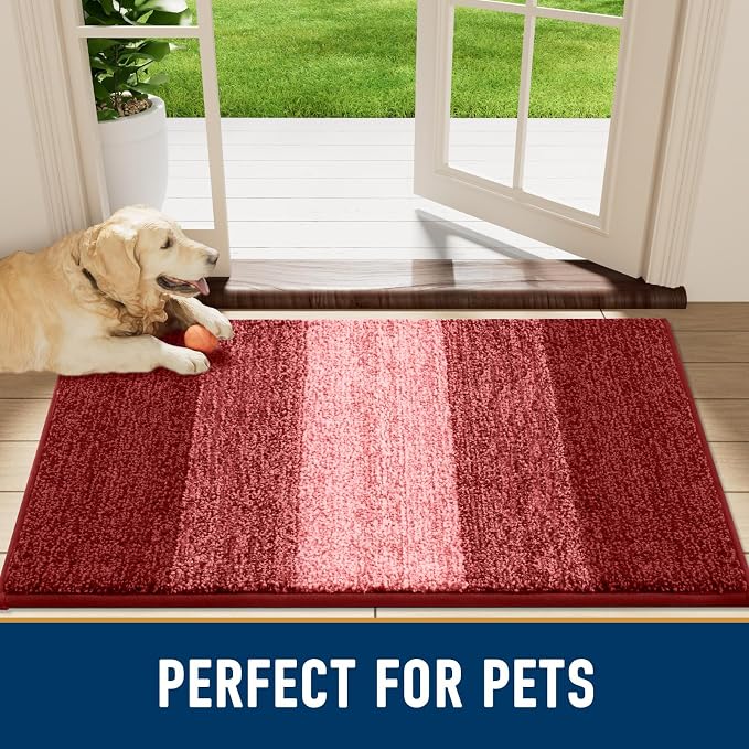 Smiry Dog Door Mat for Muddy Paws, Absorbs Moisture and Dirt, Low-Profile Entryway Mat with Non-Slip Backing, Entry Indoor Outdoor Doormat for Inside Floor (59x35 Inches, Burgundy, Striped)