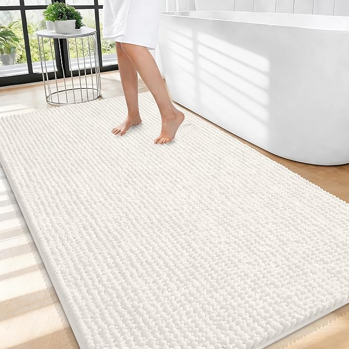 OLANLY Thick Large Bathroom Rugs 44x32, Extra Soft Absorbent Chenille Bath Rugs, Rubber Backing, Machine Wash Dry, Bath Mats for Bathroom Floor, Tub and Shower, Home Decor Accessories, Ivory