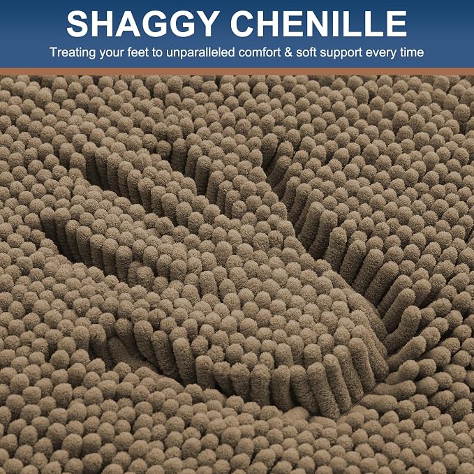 Smiry Luxury Chenille Bathroom Rugs 40x24, Extra Soft and Absorbent Shaggy Bath Mat, Machine Washable, Non-Slip Plush Carpet Runner for Tub, Shower, and Floor, Home Decor Accessories, Camel
