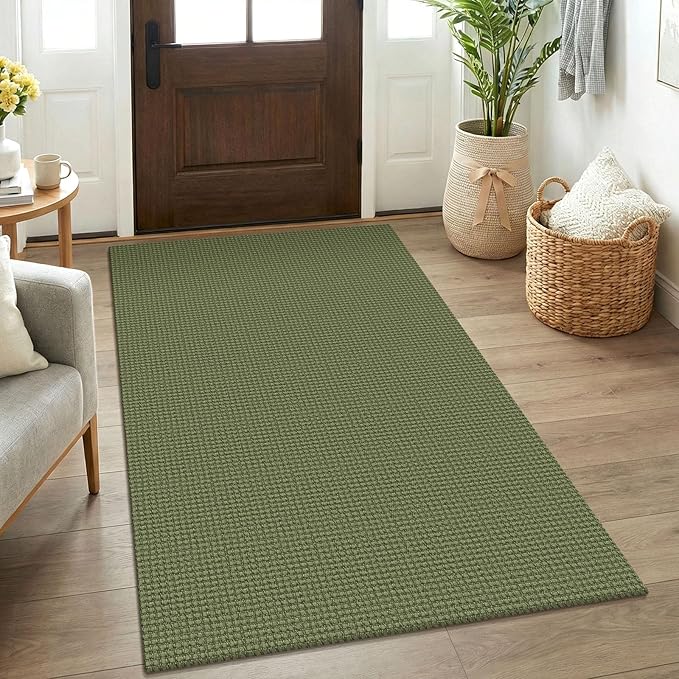 KOZYFLY Rugs for Entryway 3x5 ft Washable Area Rug Non Slip Rubber Backed Entry Rug Woven Indoor Door Mat Cotton Kitchen Rugs for Entryway, Foyer, Backdoor, Olive Green/Earthy Green