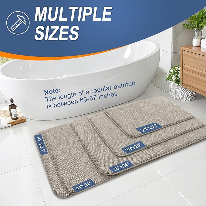 OLANLY Thick Memory Foam Bathroom Runner Rugs 59x20, Extra Soft Absorbent Long Bath Rug, Quick Dry, Non-Slip, Machine Washable Bath Mat for Bathroom, Tub and Shower, Home Decor Accessories, Warm Taupe