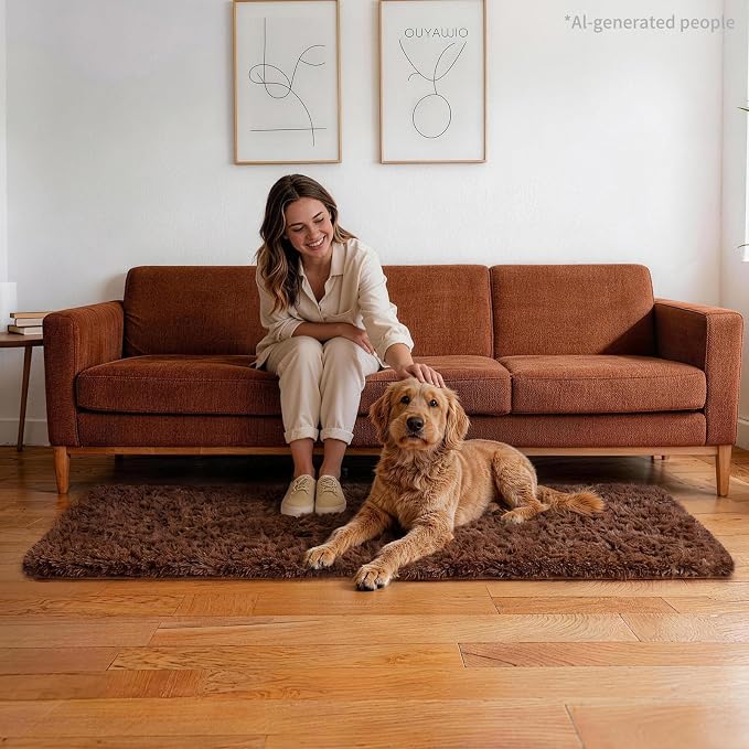 Ophanie Runner Rug for Hallway, 2x6 Washable Non-Slip Fluffy Soft Bedside Rugs, Bedroom Living Room Shaggy Carpet for Kids Girls Boys Dorm Nursery Home Decor Aesthetic, Brown