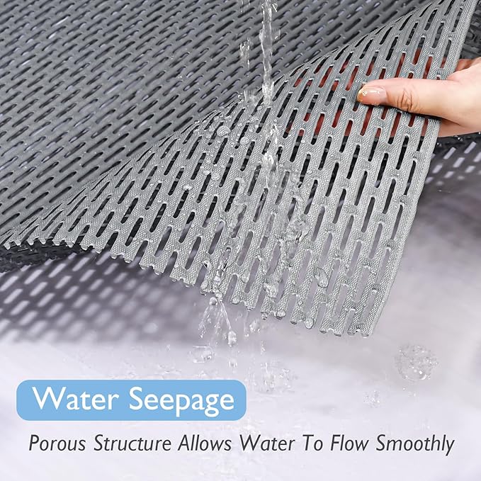 Extra Large Non-Slip Shower Mat, Fast-Dry PVC Bath Stall & Tub Mat, Drain-Hole Design,for Shower Stall Tub for Elderly/Kids，Non Slip Bathroom Safety Accessory，Gray 21"x21"