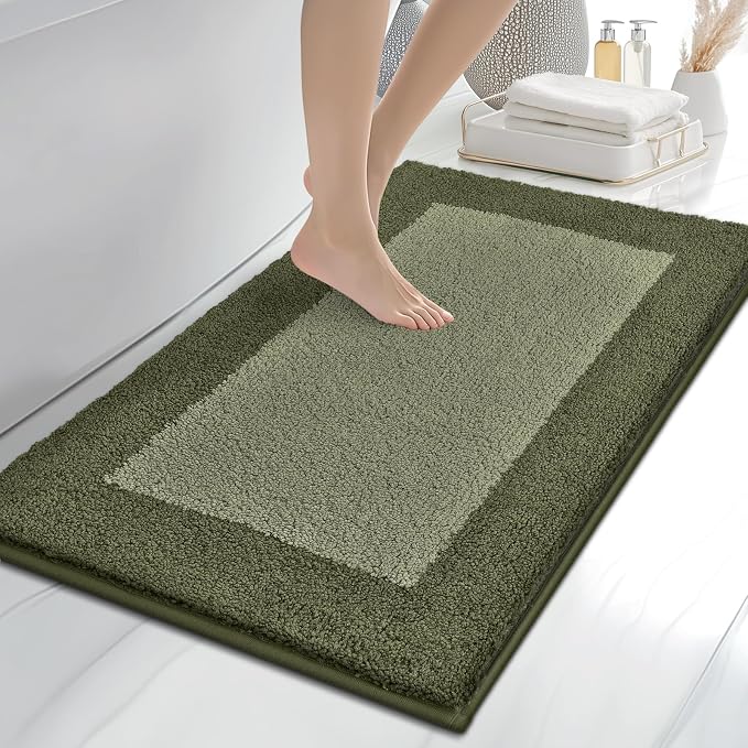 anllugs Bathroom Rugs 24" x 36", Non-Slip Extra Soft Absorbent Bath Rugs, Machine Washable Quick Dry Bath Mats for Bathroom Floor, Shower, Bathtub and Sink, Olive Green & Green
