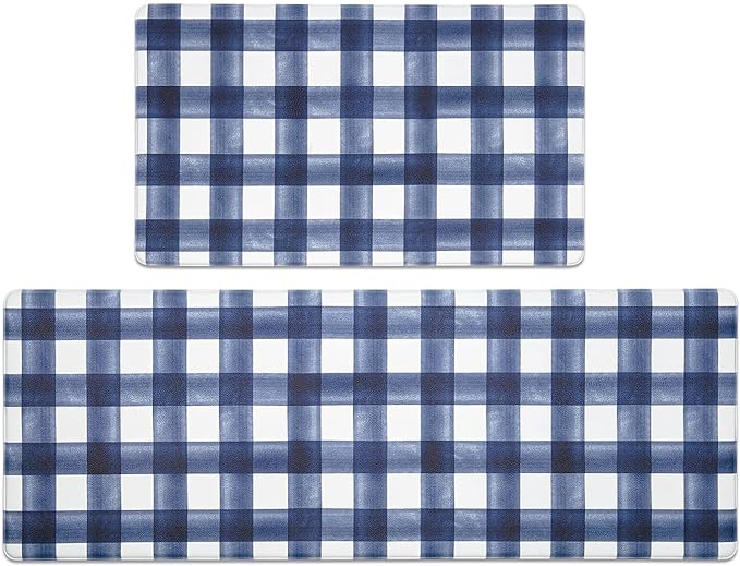 FRESHMINT Modern Farmhouse Plaid 2 Piece Set Kitchen Mats for Floor Anti Fatigue Waterproof & Non-Skid Kitchen Rugs Cushioned Kitchen Mat for Standing Washable Comfort Desk Kitchen Runners