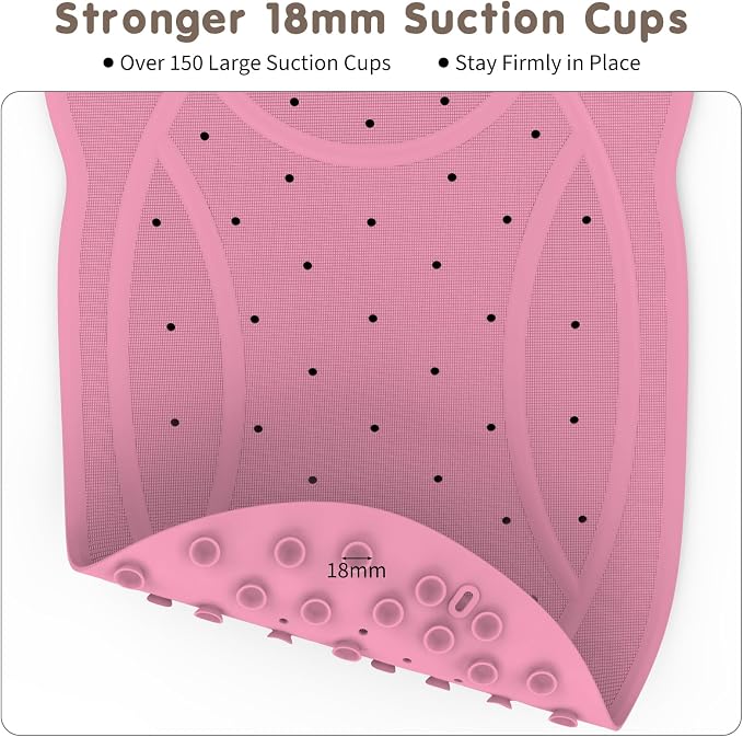Bathtub Mat Non Slip, Shower Mat for Kids with Natural Rubber no Plastic Smells, Baby Bath Mat for Tub Non Slip with Strong Suction Cups, 30"x18", PVC-Free, Safe Comfortable Fun for Kids, Pink