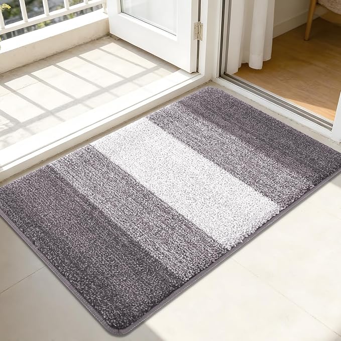 Kitinjoy Indoor Outdoor Door Mat, 44x32 Non-Slip Absorbent Dirt Trapper, Low-Profile Washable Inside Entrance Front Floor Mat, Sturdy Soft Entry Doormats for Entryway, Light Grey