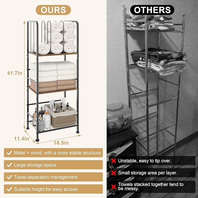 Towel Rack Free Standing 3-Tier M-Shaped Detachable Dividers, Durable Metal Towel Holder for Bathroom, Pool Towel Rack, Space-Saving Towel Storage Organizer, Modern Bath Towel Shelf Patent Pending