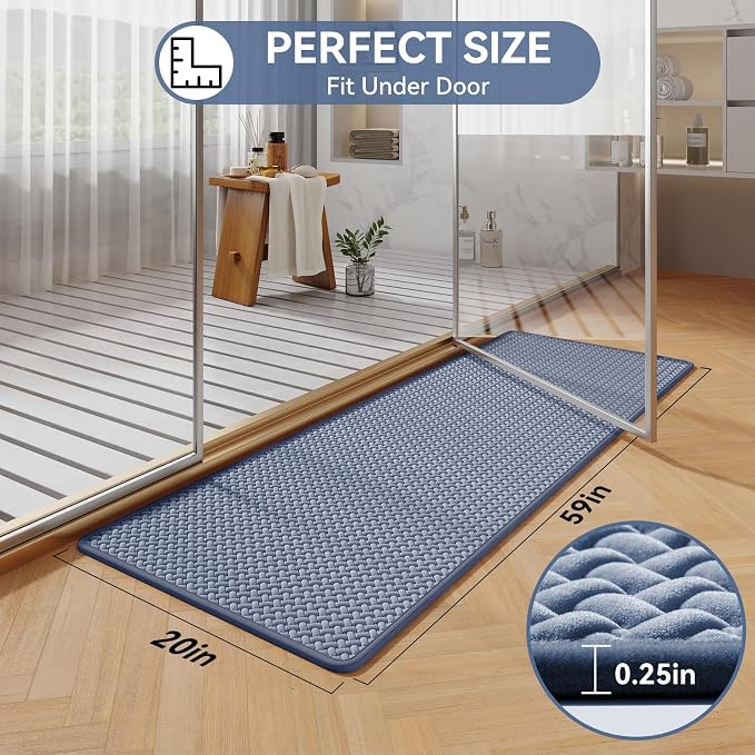 YDKGL Bathroom Runner Non Slip, Extra Soft Absorbent Quick Dry Bath Mats, Foam Weave Texture Thin Bath Rugs Washable with Rubber Backing, 20" x 59“