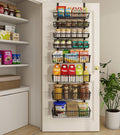 Mefirt Over The Door Pantry Organizer, Pantry Organization and Storage, 8-Tier Deep Baskets Hanging Heavy-Duty Metal, Wall Spice Rack Seasoning Shelves for Home & Kitchen, Laundry Room Bathroom, Black