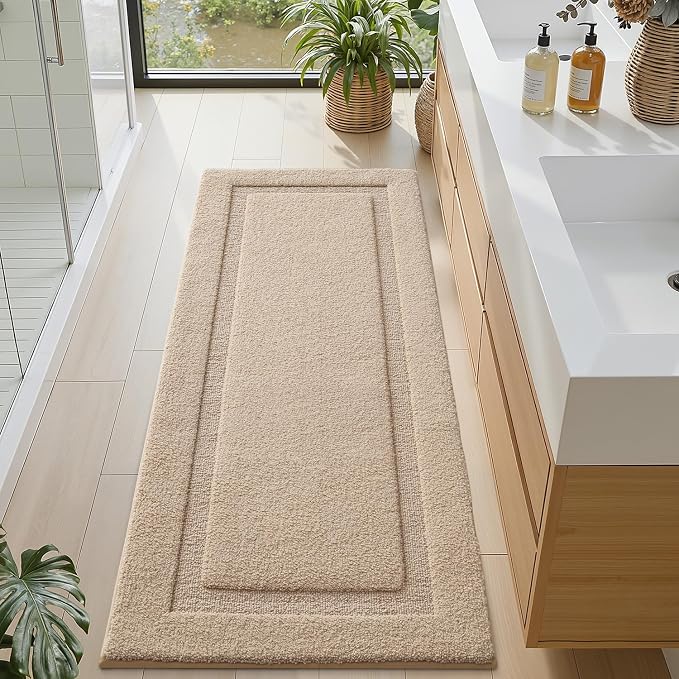 LUMI Extra Large Ultra Soft Bathroom Rugs Non Slip with Rubber Backing, Absorbent Washable Bath Mat Quick Dry, Upgraded Premium Microfiber Plush Carpet for Bathtub and Shower Floor, Beige, 24x60