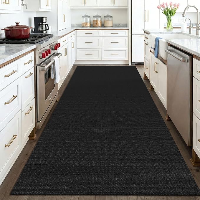 KOZYFLY Washable Area Rug 4x6 ft Non Slip Rubber Backed Living Room Rugs Braided Woven Cotton Kitchen Rugs Indoor Entryway Rug Floor Carpet for Dining Living Room Bedroom, Black/Dark Grey