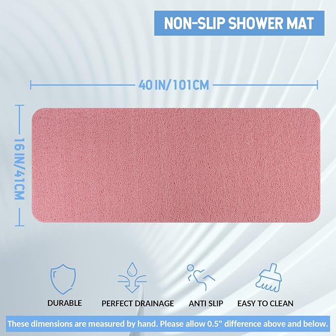 Hargiis Non-Slip Bathtub Mat, Anti Slip Shower Mat, Fast Drying Bathtub Mats, Foot Scrubber Mat, Anti Slip Mat for Tub, Floor, Bathroom, Kitchen, Home, Hotel (Pink 40"×16")