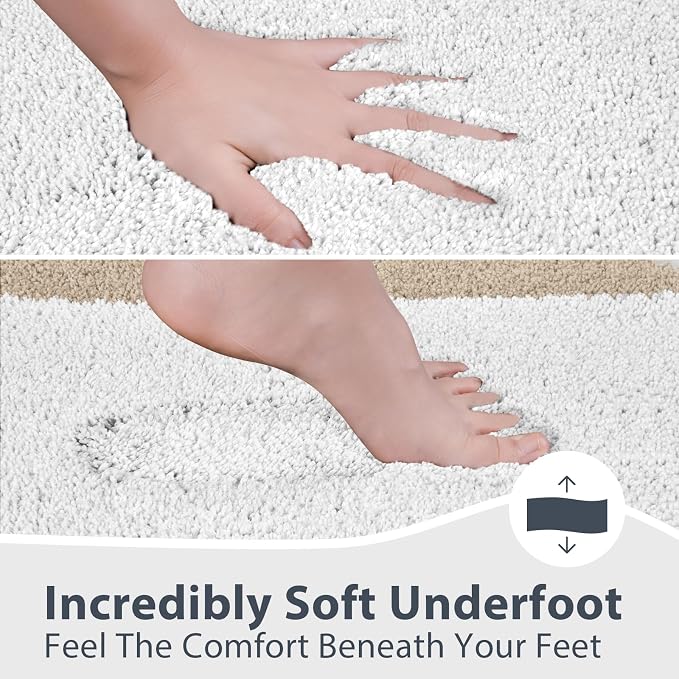 anllugs Bathroom Rugs 24" x 36", Non-Slip Extra Soft Absorbent Bath Rugs, Machine Washable Quick Dry Bath Mats for Bathroom Floor, Shower, Bathtub and Sink, Beige & White