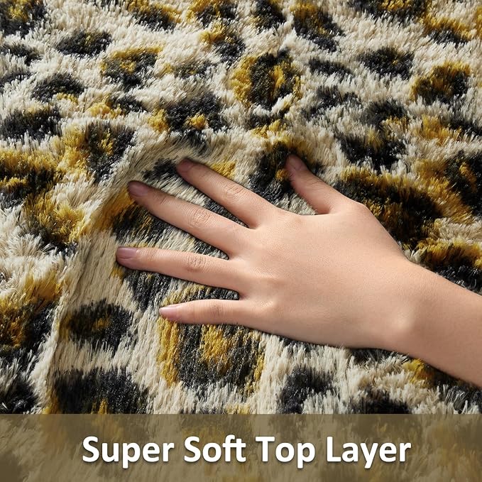 Ophanie Leopard Rugs for Bedroom Living Room, Cheetah Print Rug Fluffy Shag Large Fuzzy Plush Soft Throw,Large Shaggy Floor Big Faux Animal Throw 4x6 Carpets,Home Decor Aesthetic