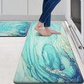 MAYHMYO Kitchen Rugs and Mats Set of 2 Teal Marble Gold Anti Fatigue Mat PVC Non Slip Turquoise Foam Cushioned Kitchen Mats for Floor,17.3 x 29 x 0.4 inch + 17.3 x 59 x 0.4 inch