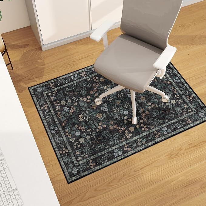 chakme Office Chair Mat for Hardwood Floor, 48"x36" Easy Glide Computer Desk Mat Protector for Rolling Chair Under Desk Rug Nonslip Backing, Machine Wash, (Floral)