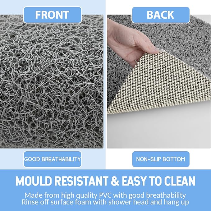 Hargiis Non-Slip Bathtub Mat, Anti Slip Shower Mat, Fast Drying Bathtub Mats, Foot Scrubber Mat, Anti Slip Mat for Tub, Floor, Bathroom, Kitchen, Home, Hotel (Grey 36"×24")