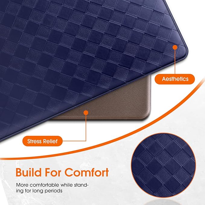 TranquilRelax 2-Piece Anti-Fatigue Kitchen Mats, Cushioned Non-Slip Waterproof Sink & Stove Floor Mats, Comfortable Standing Rug Set for Kitchen, Laundry & Entryway, Blue