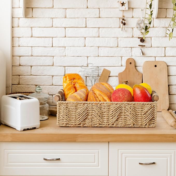 Bathroom Baskets for Organizing with Handle Decorative Basket for Bathroom Countertop Storage Toilet Paper Storage Basket for Toilet Tank Top Small Baskets Set,Beige
