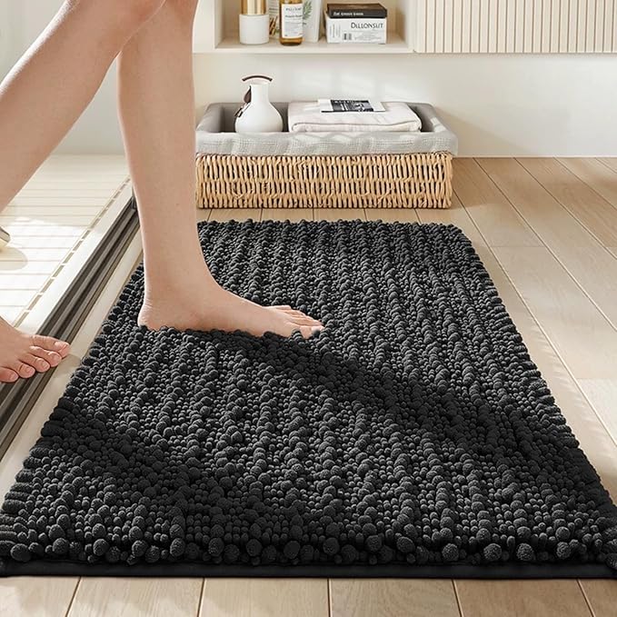 Bathroom Rugs Non Slip Washable 36x24, Extra Thick Soft Chenille Absorbent Bath Mat, High Density Barrier Non Slip Backing, Quick Dry Plush Shaggy Floor Carpet for Tub&Shower, Darkgrey