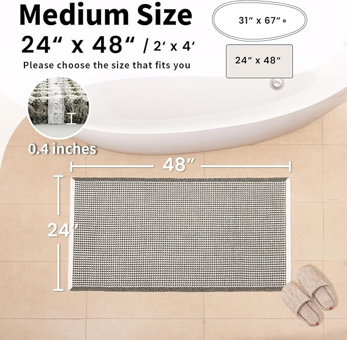 Waffle Bath Mat - Boho Bathroom Rugs Non Slip Washable, Super Absorbent & Quick Dry, Soft Bath Mat Farmhouse Bathroom Decor, 24'' x 48'', Olive Green and White